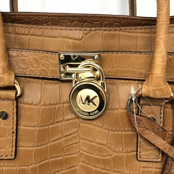 MICHAEL Michael Kors Hamilton Large Tote Handbag Mocha Gold Hardware Croc - Picture 11 of 16